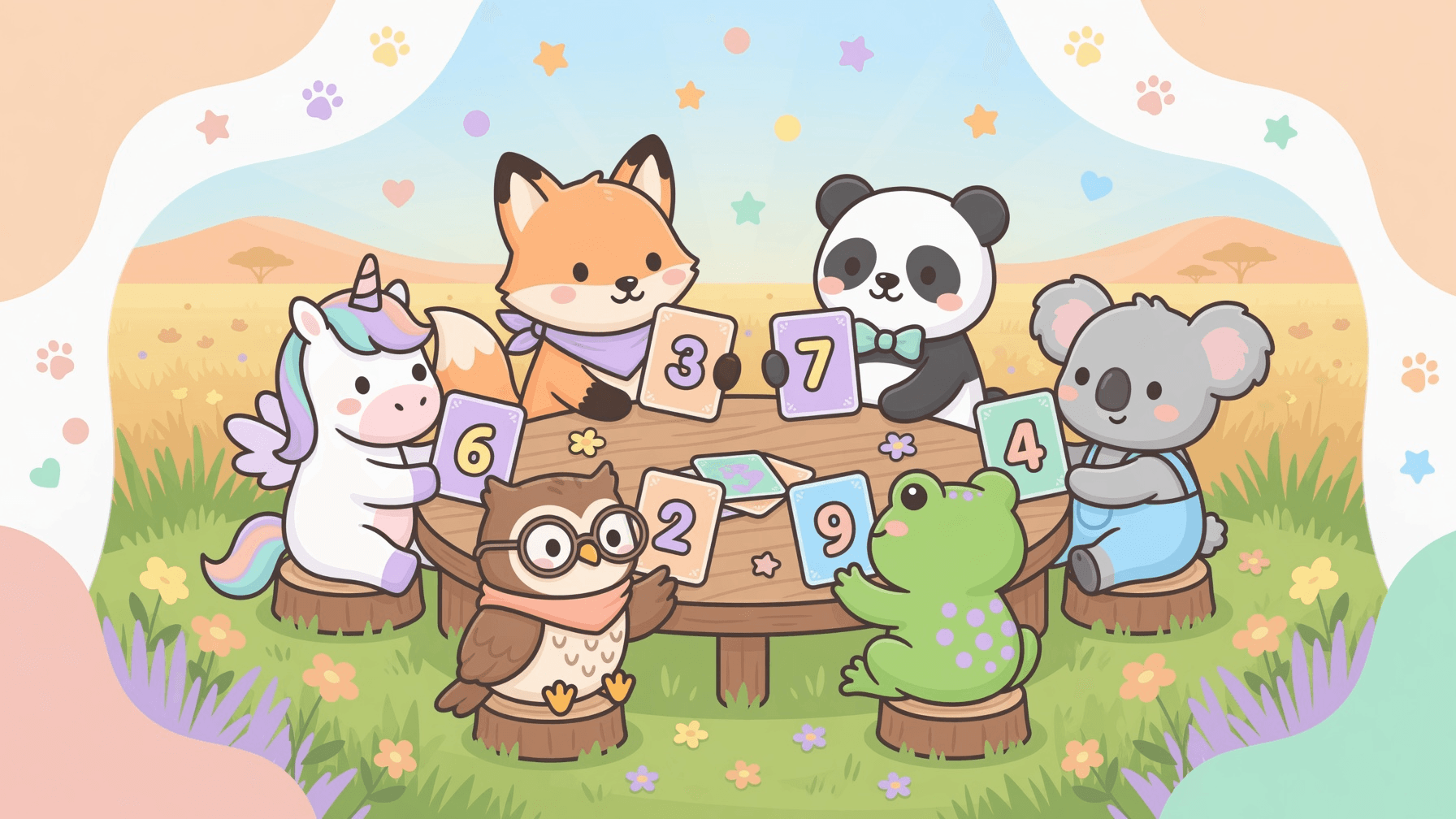 Des animaux mignons qui font du planning poker autour d'une table